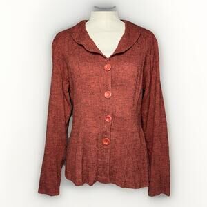 FLAX Cardigan Jacket Petite SM Rust Orange Woven Long Sleeve Button Career Work
